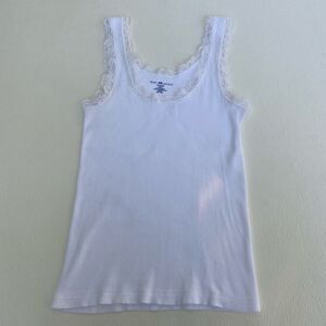 Brandy Melville White Ribbed Lace Trim Tank Top One Size
